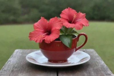 Un rincón acogedor con una flor de hibisco