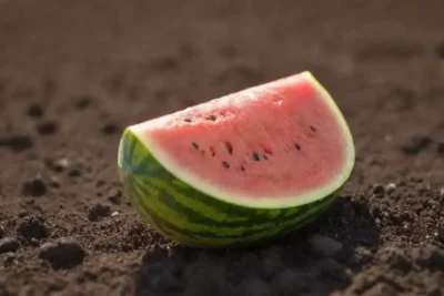 Cerca de las semillas de sandía plantadas en suelo rico bajo la luz del sol.