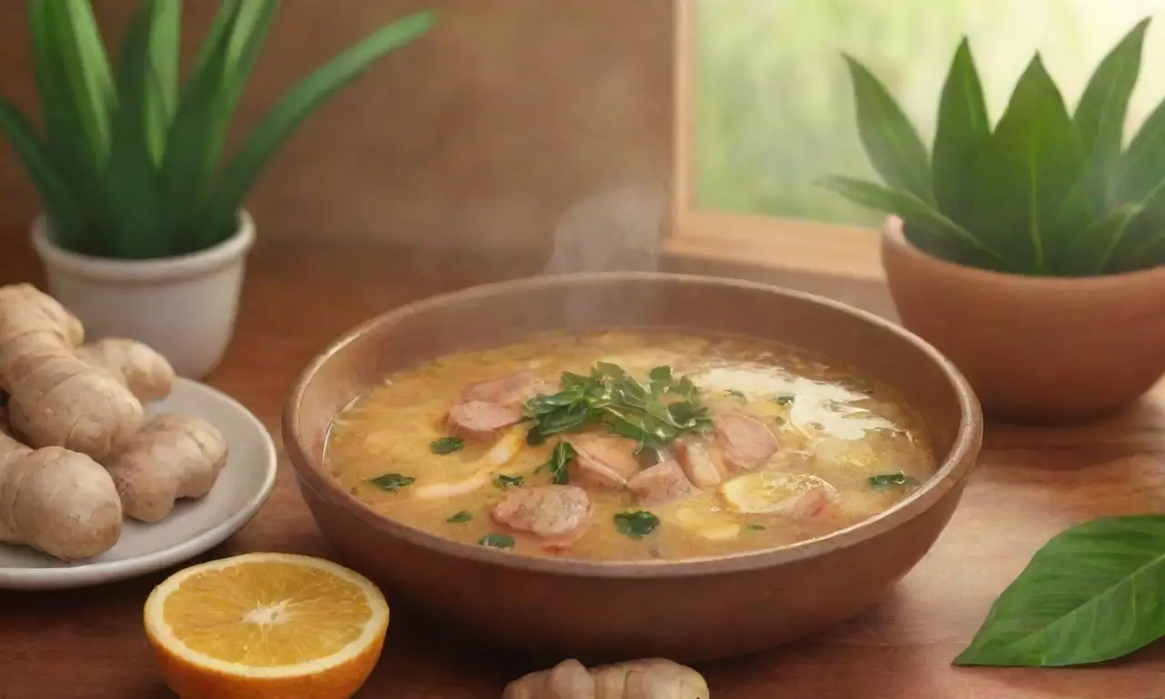Un momento sereno en una cocina acogedora con jengibre, especias y aromas que invitan al bienestar