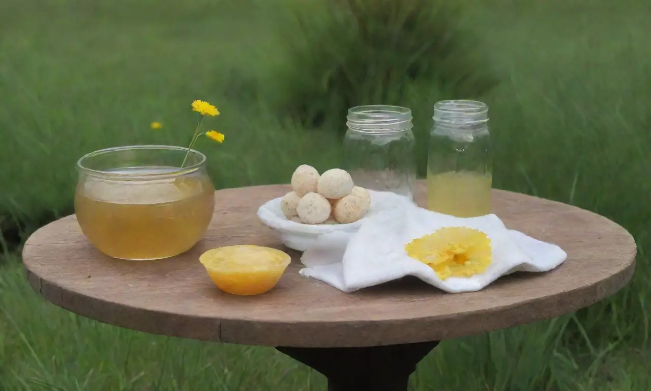 Un ambiente sereno con flores de diente de león, aceite, té, y un toque de lavanda