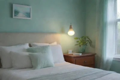 Un dormitorio sereno con paredes azules