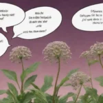 Ilustración de plantas valerianas con burbujas de texto que explican mitos y usos comunes.