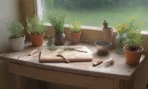 Una mesa rústica llena de elementos naturales y aromas frescos