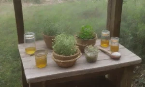 Un jardín herbal sereno con hojas verdes