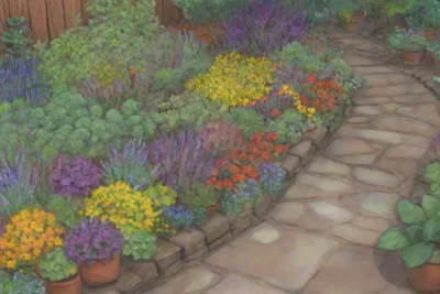 Un jardín vibrante y armonioso lleno de vida y belleza natural