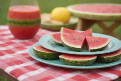 Platos de verano coloridos con sandía como ingrediente principal