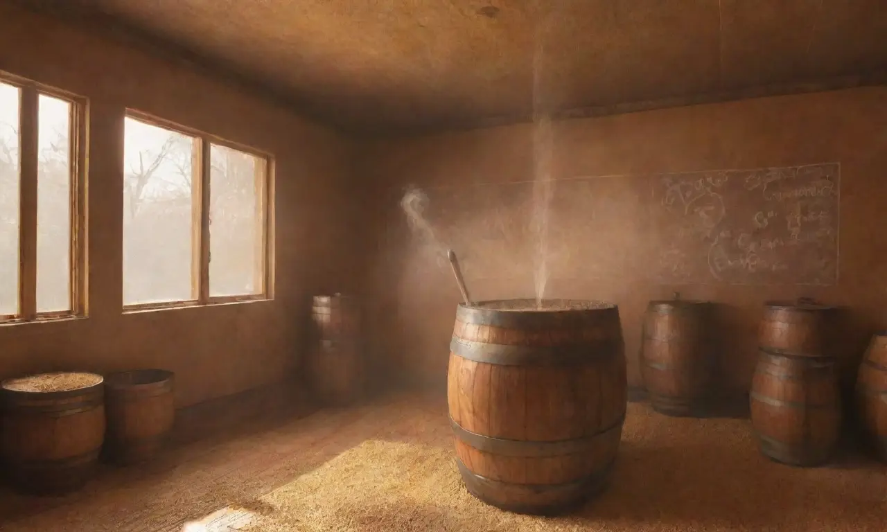 Un acogedor ambiente de cervecería con tonos ámbar, burbujas danzantes y aromas ricos