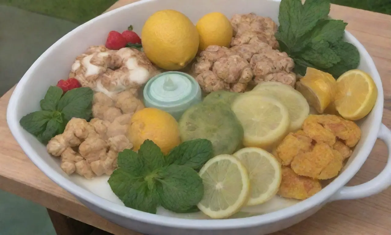 Una escena serena y vibrante de infusiones herbales y elementos naturales