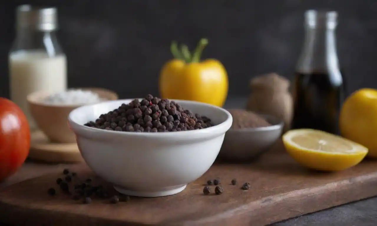 Una receta paso a paso mostrada en un mostrador de cocina con pimienta negra e ingredientes.