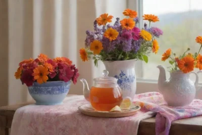 Un rincón acogedor y sereno con flores