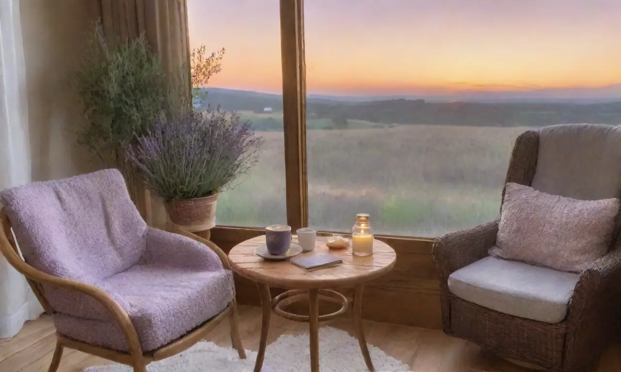 Un paisaje sereno de campos de lavanda al atardecer