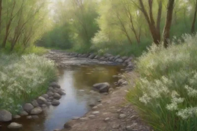 Un sereno paisaje ribereño con sauces