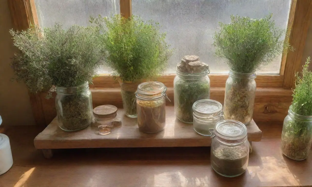 Una cocina acogedora llena de hierbas frescas, especias coloridas y aromas fragantes