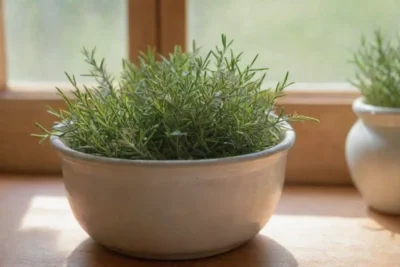 Un acogedor ambiente de cocina con hierbas frescas y luz suave