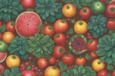 Un jardín vibrante lleno de frutas