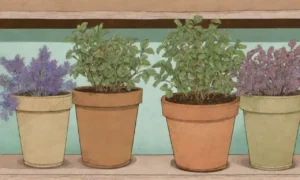 Un rincón olvidado y polvoriento muestra la decadencia de plantas marchitas y objetos deteriorados