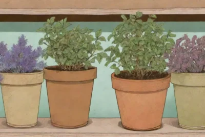 Un rincón olvidado y polvoriento muestra la decadencia de plantas marchitas y objetos deteriorados