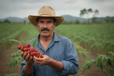 A farmer holding a ripe La Pimpinela plant