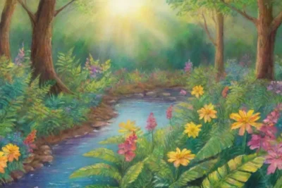 Un jardín vibrante y sereno lleno de vida y colores