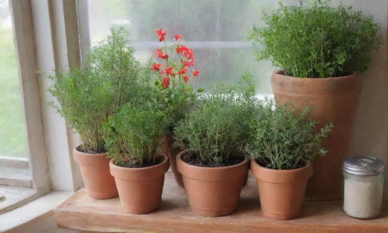 Un acogedor rincón de cocina lleno de hierbas frescas y secas, con luz natural y aromas herbales