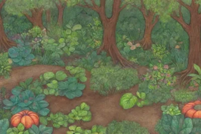 Un jardín sereno y vibrante que fusiona naturaleza y ciencia