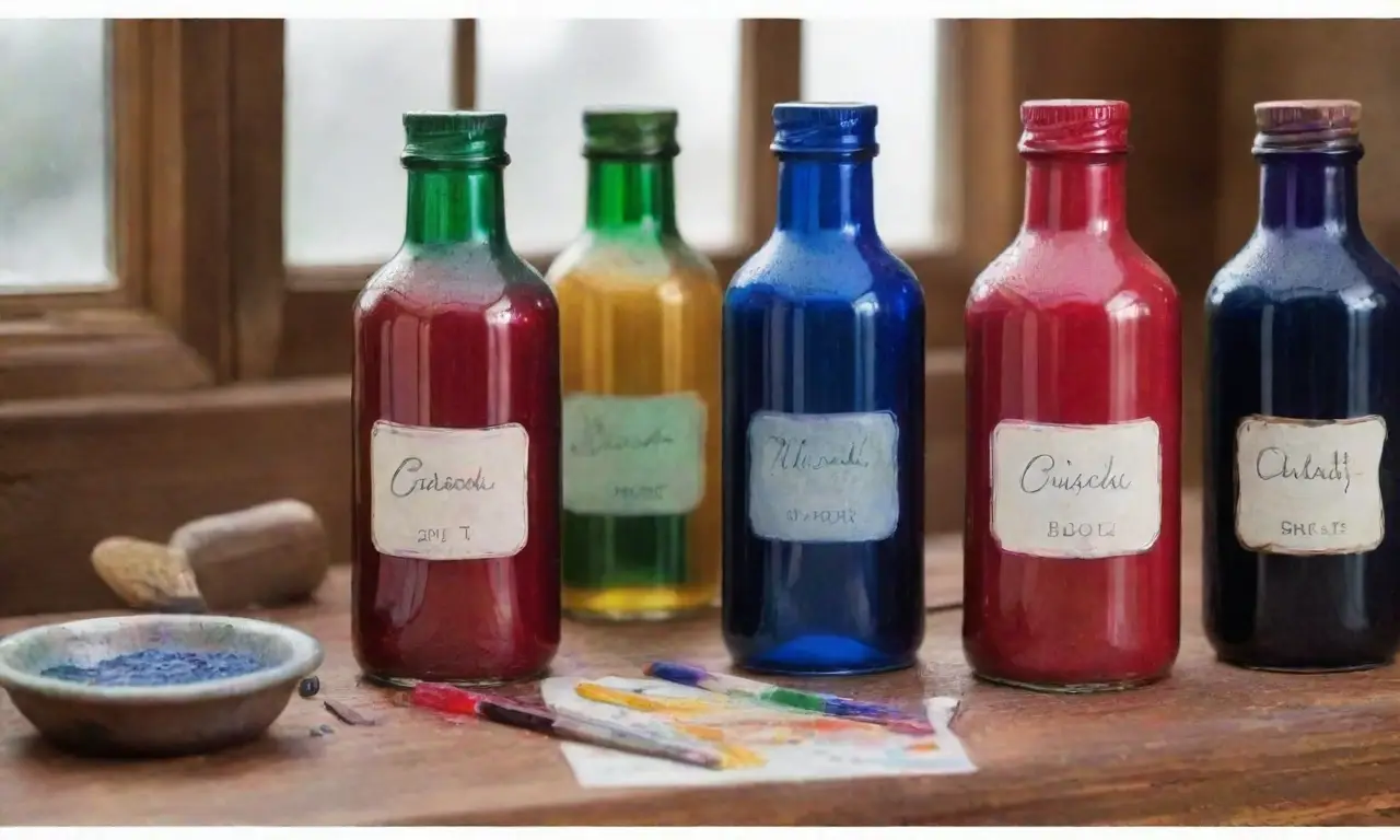 Un rincón artístico lleno de colores vibrantes, frascos elegantes y herramientas creativas