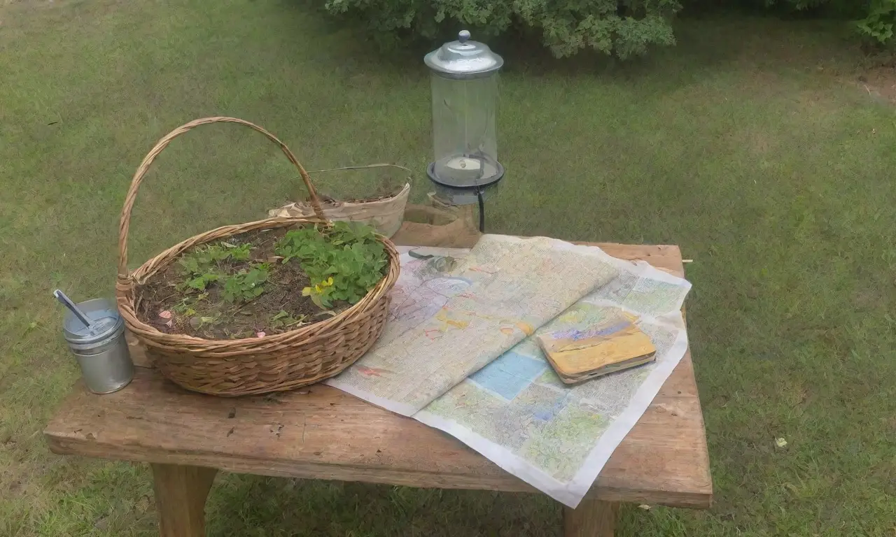 Un grupo diverso discute en un bosque verde con flores