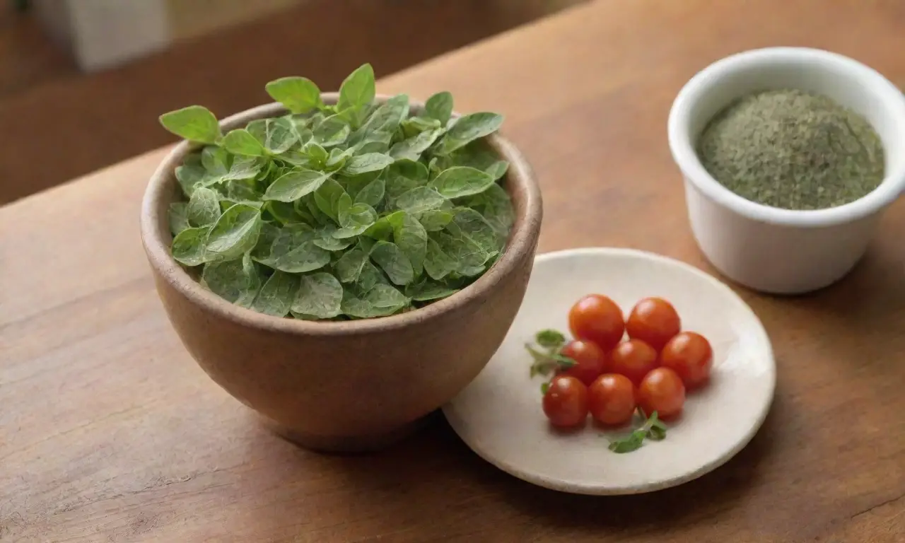 Un acogedor ambiente de cocina con hierbas frescas, pasta, y una familia disfrutando de una comida saludable