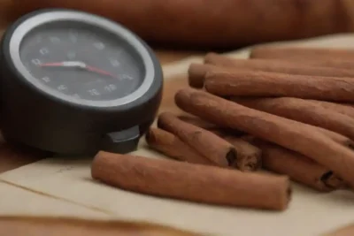 El canela se pega junto con un monitor de presión arterial y notas de salud.