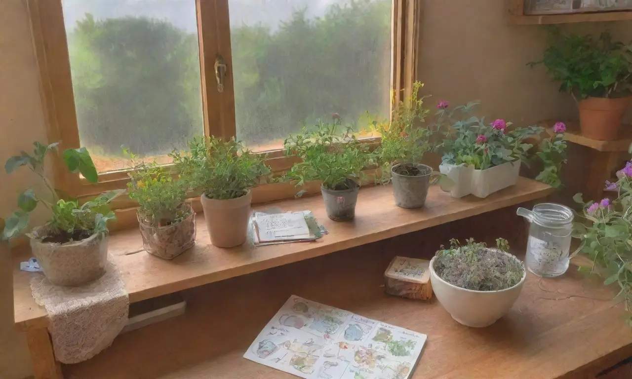 Un investigador en un laboratorio rodeado de naturaleza y herramientas científicas