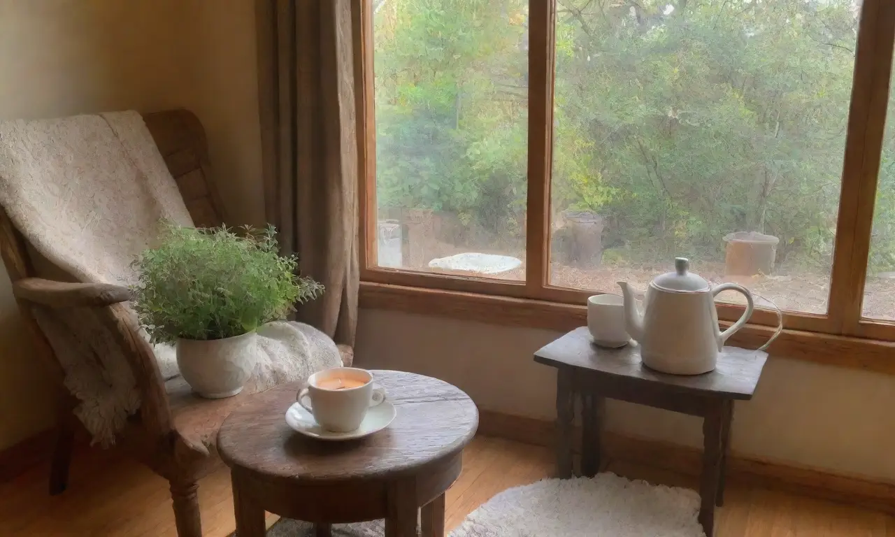 Un rincón acogedor y sereno para relajarse con té