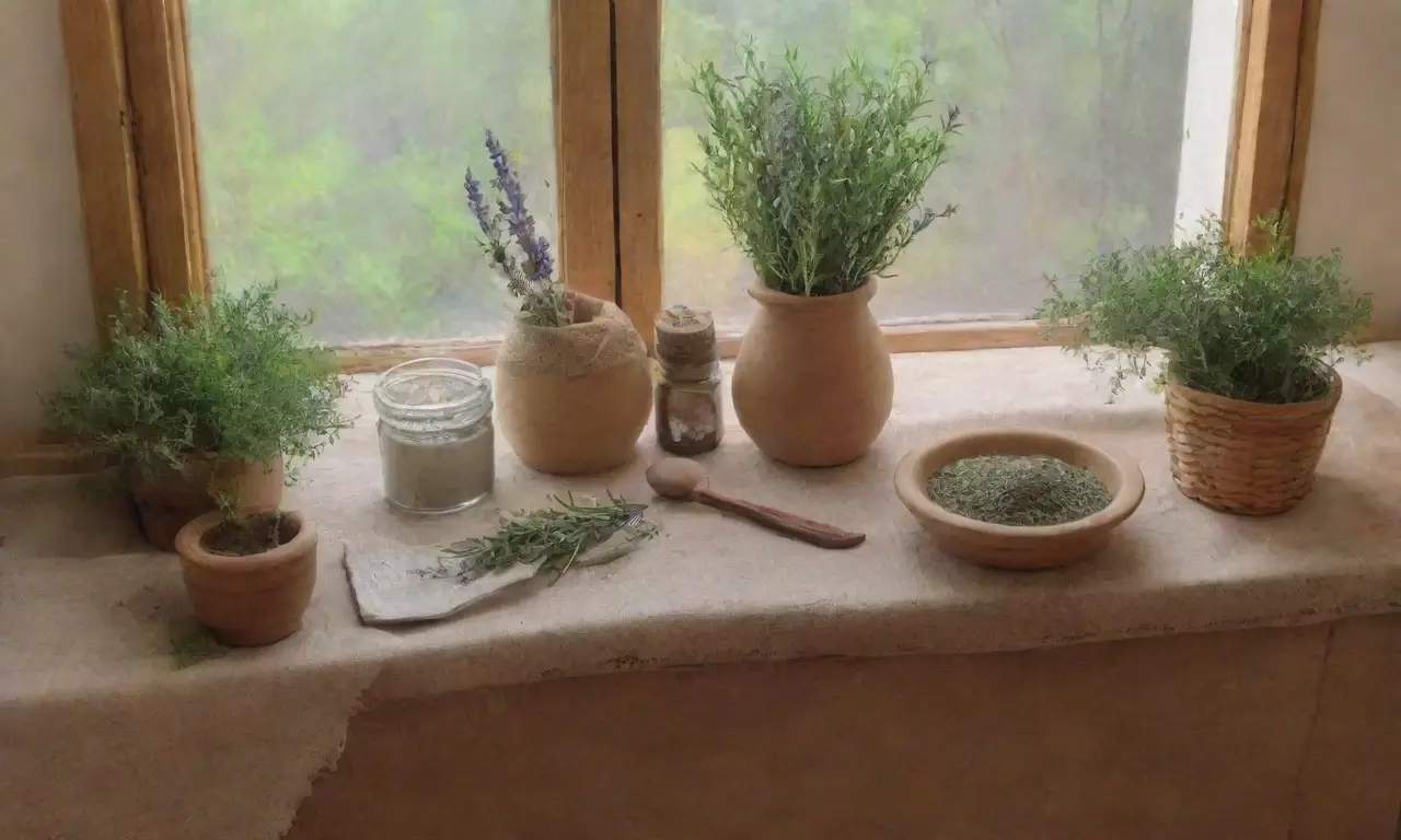 Una cocina rústica y acogedora llena de hierbas frescas y detalles naturales