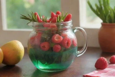 Un ambiente acogedor y fresco con frutas vibrantes y elementos rústicos listos para un saludable trago