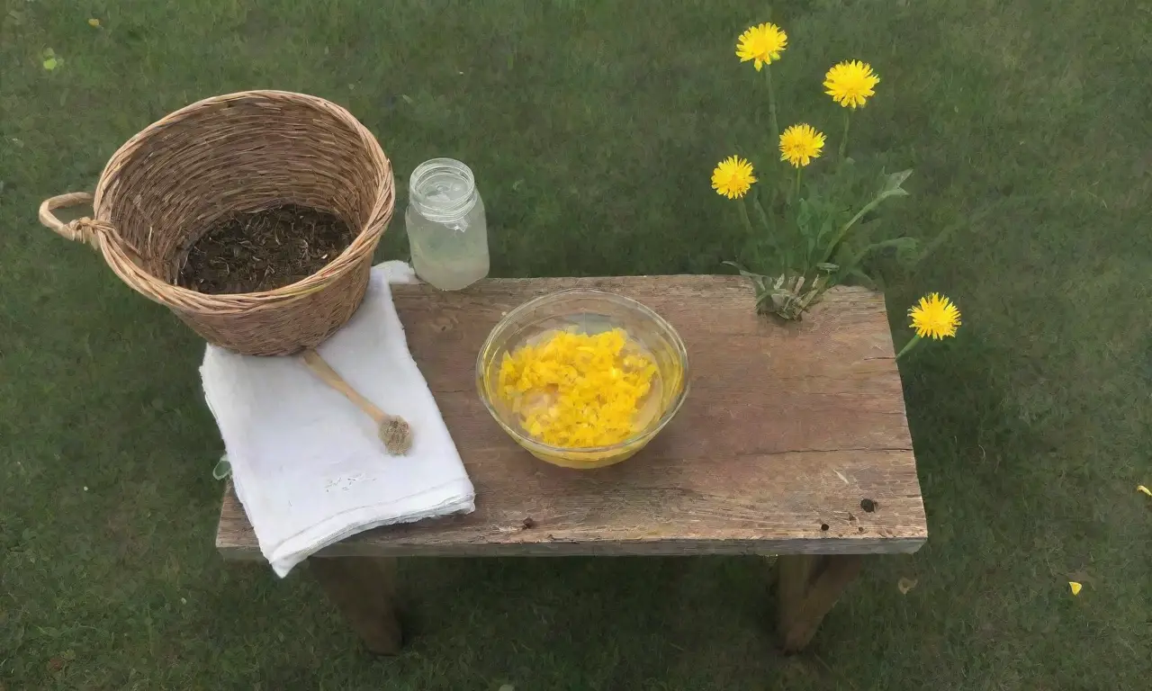 Un hermoso jardín con flores de diente de león, té, hierbas y un ambiente sereno