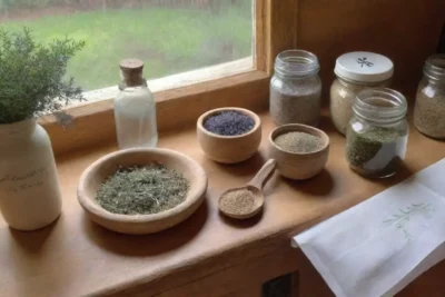 Una acogedora cocina rústica llena de hierbas