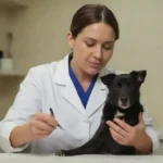 Un veterinario administrando extractos romero (rosemario) a una mascota en un entorno clínico.