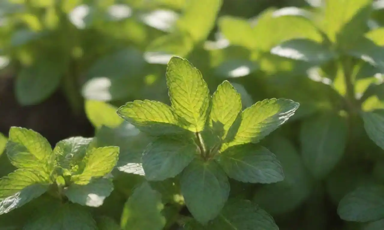 Plantas de menta frescas prosperando en un jardín soleado durante la primavera.