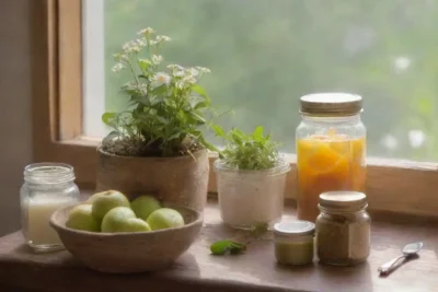 Un acogedor rincón de cocina lleno de naturaleza