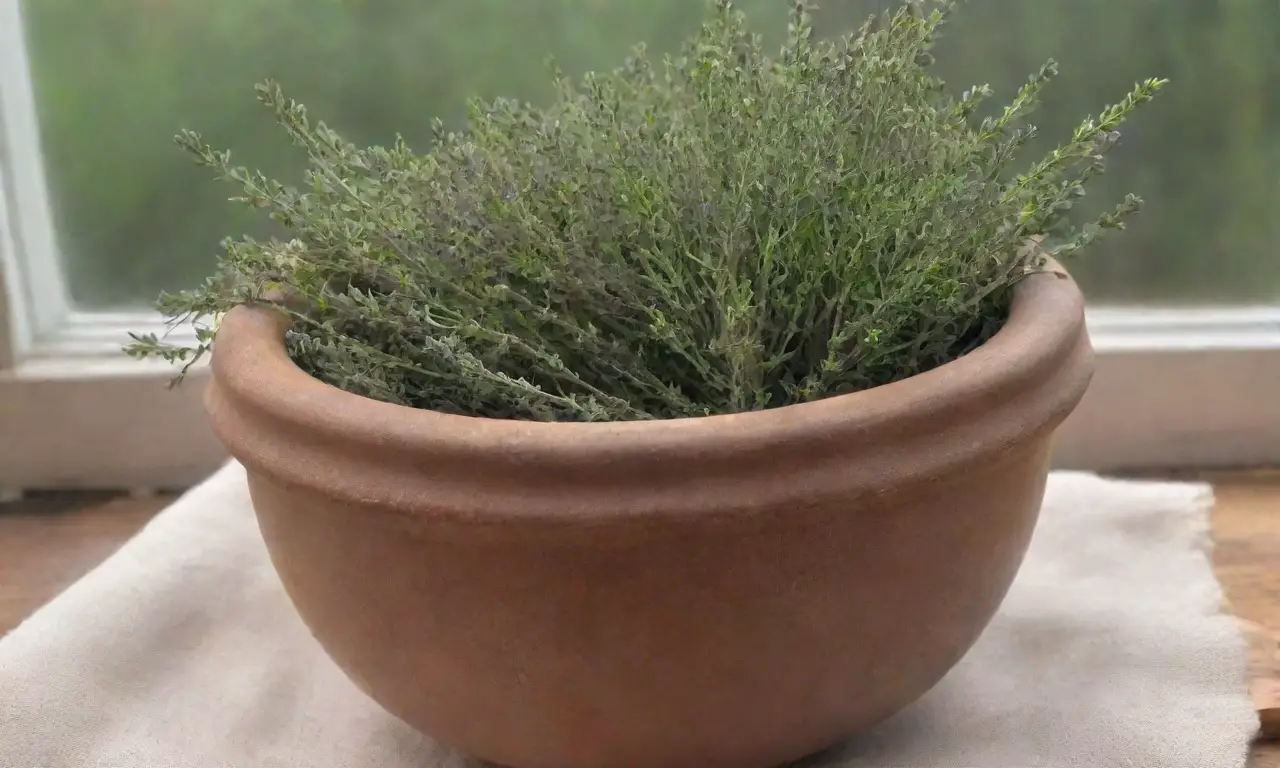 Un rincón sereno con hierbas frescas, un mortero, frascos etiquetados y la esencia de la sabiduría herbal
