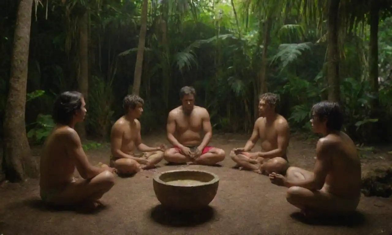 Una escena serena de gente compartiendo kava en un entorno tradicional