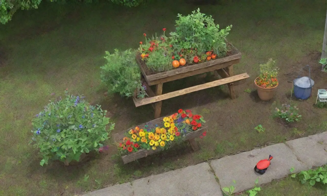 Un jardín vibrante y armonioso lleno de vida y color