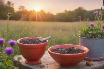 Un campo verde vibrante con flores