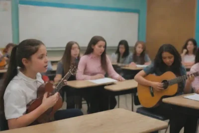 Una escena de aula con música Pimpinelas