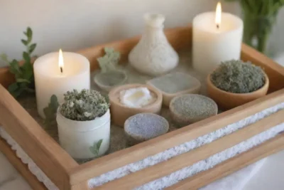 Ambiente sereno de spa con colores suaves