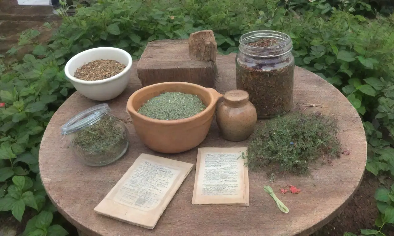 Un rincón acogedor lleno de plantas, hierbas secas y una taza de té humeante
