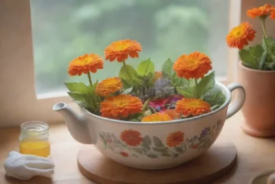 Un acogedor ambiente de té con flores
