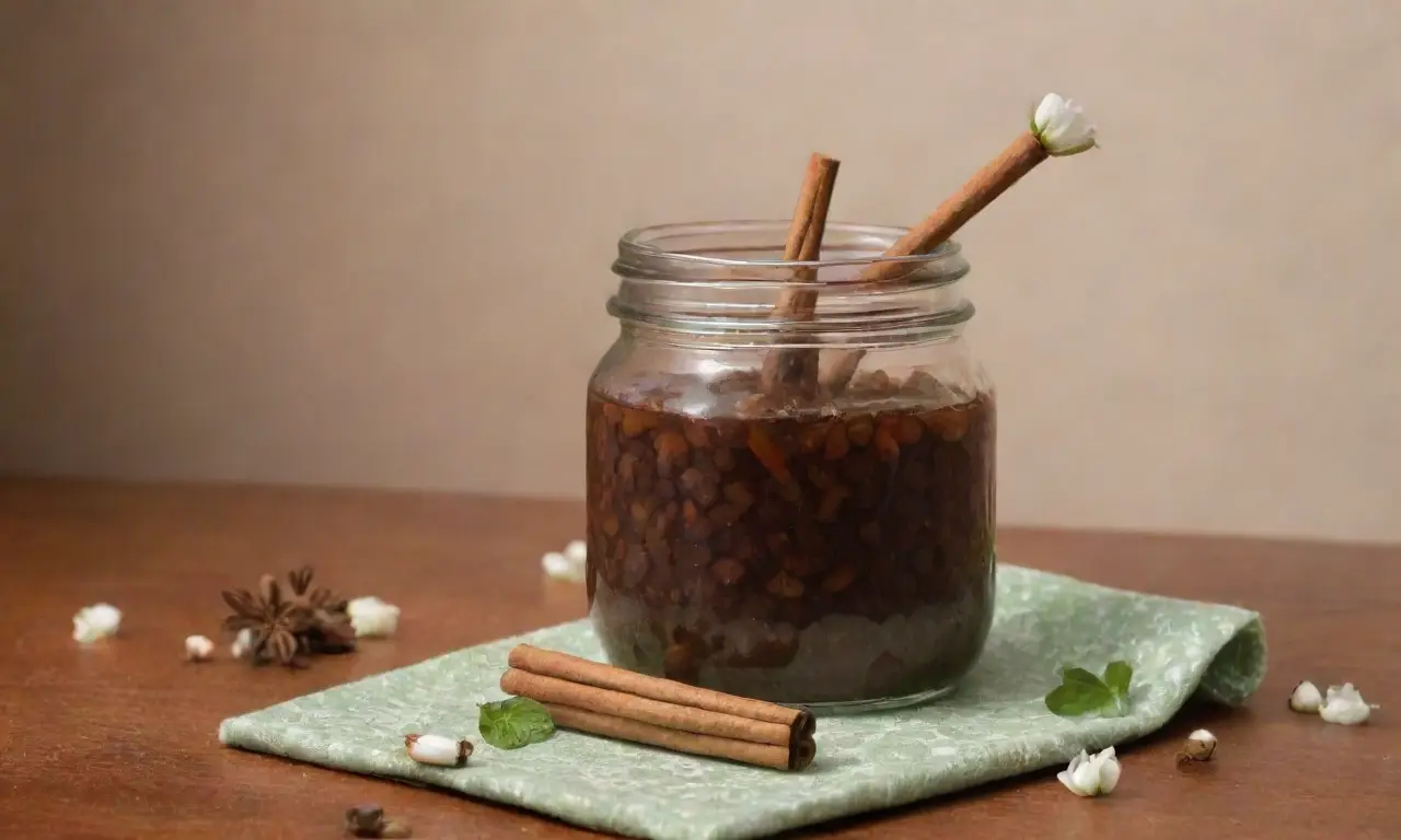 Un fondo vibrante con clavos, flores blancas, menta fresca y luz suave evoca bienestar natural y cuidado bucal