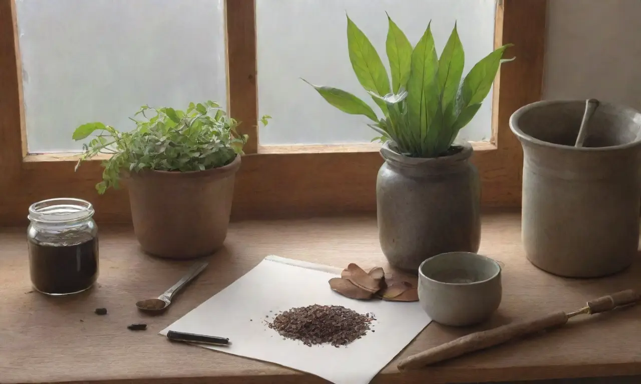 Un ambiente acogedor y natural con tonos tierra, plantas, utensilios rústicos y luz suave
