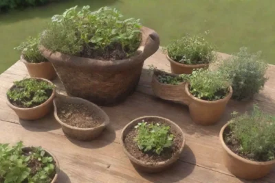 Un jardín verde y vibrante con hierbas