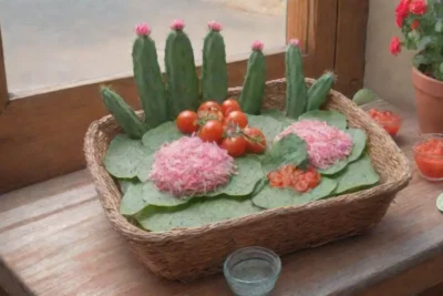 Un vibrante cactus nopal con flores